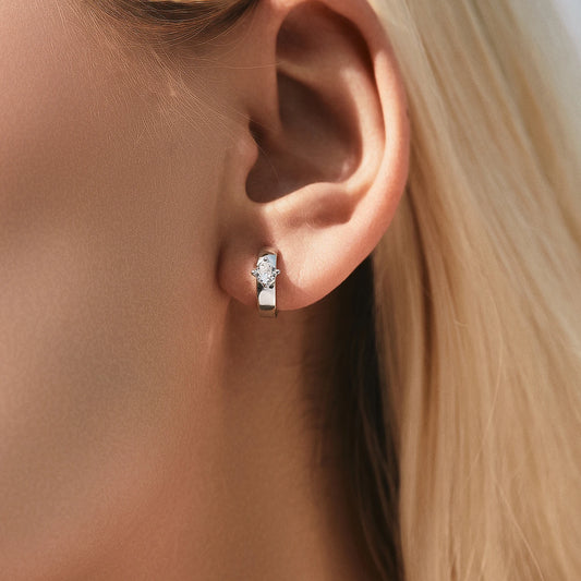 MODIAN Round Moissanite Ear Buckles - 925 Sterling Silver Engagement & Wedding Hoop Earrings
