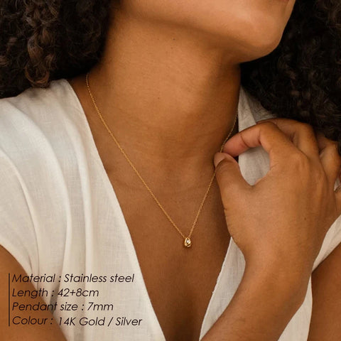 eManco Stainless Steel Gold-Plated Water Drop Pendant Necklace for Women – Adjustable Short Fine Jewelry