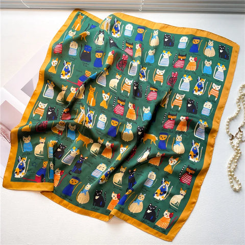 2025 Silk Shawl Cat Print Headscarf