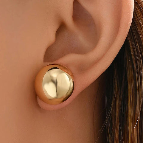 DGIDDK Stainless Steel Round Geometric Glossy Stud Earrings - 18K Gold Plated Simple Jewelry for Women