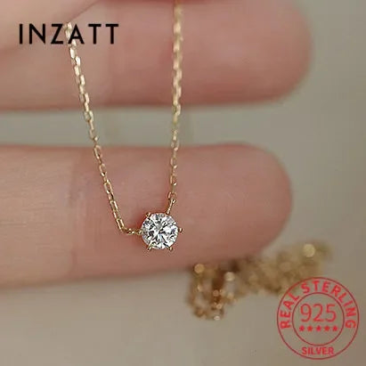 INZATT Real 925 Sterling Silver Zircon Round Bead Pendant Choker Necklace