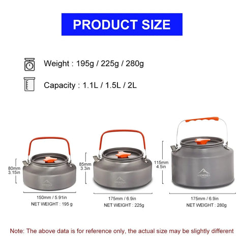 Widesea 1.1L 2L 1.5L Camping Water Kettle - Outdoor Coffee Kettle & Picnic Set