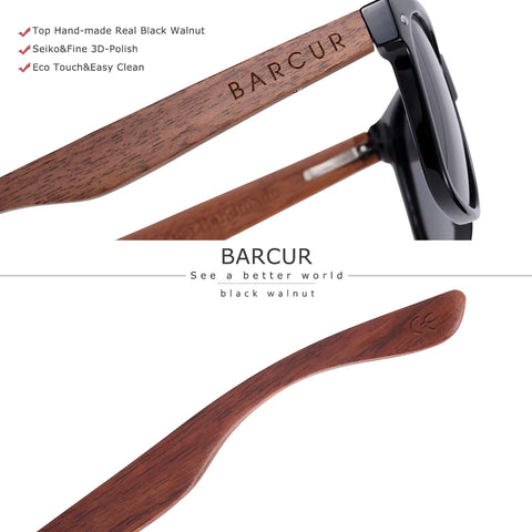 BARCUR ovale houten gepolariseerde zonnebril - donkere luxe UV400 dameszonnebril