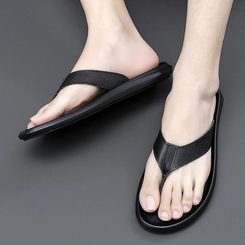 Fashion Men Flip Flops 2024 - Soft Bottom Non-slip Leather Sandals