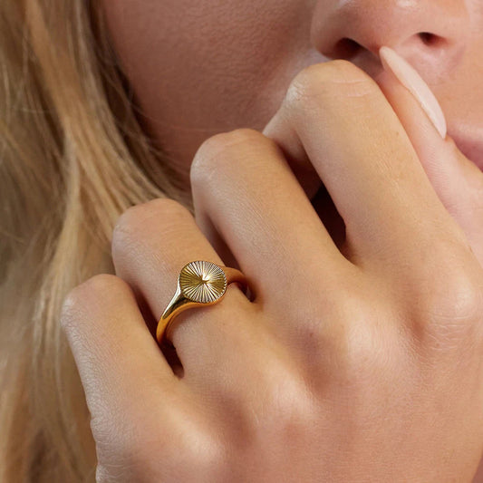 High Quality Wave Rings for Women - Minimalist Dainty Rays Texture Circle Ring in Stainless Steel