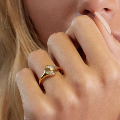 High Quality Wave Rings for Women - Minimalist Dainty Rays Texture Circle Ring in Stainless Steel