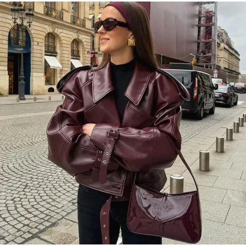 MUJER Bomberjack van imitatieleer voor dames - Stijlvol cropped jack voor streetwear
