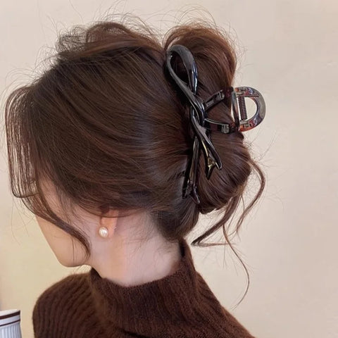 Glossy Acrylic Ribbon Bow Hair Claws - Stylish Hair Accessories for Women