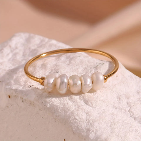 eManco Freshwater Pearl Gold-Plated Round Rings - Elegant Holiday Jewelry Gifts