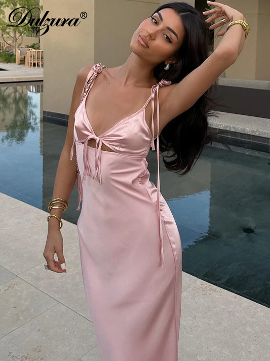 Dulzura Backless Lace-Up Spaghetti Strap Midi Dress for Women - Perfect for Club, Vacation, Evening Parties | Y2K Fashion Drop Shipping