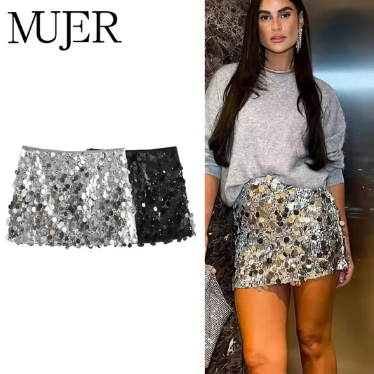 MUJER Sequin Mini Skirt - Luxury High Waist Fashion Skirts for Women