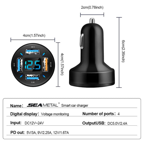 66W Quick Charge Car Phone Charger with 4 USB Ports