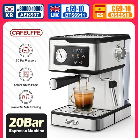 Cafelffe Stainless Steel Espresso Coffee Machine with Milk Frother