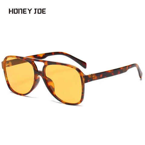 Retro ovale pilotenzonnebril – zwart, blauw, luipaard en geel UV400 unisex strandzonnebril