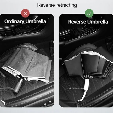 Fully Automatic Reverse Folding Blackout Umbrella with Reflective Stripe - UV Blocking Windproof Parasol