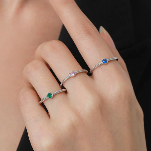 Ailmay 925 Sterling Silver Round Rainbow Zircon Rings