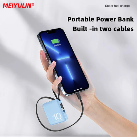 10000mAh Power Bank – Built-in USB-C Cable with Lanyard