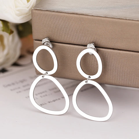 Trendy Stainless Steel Geometric Oval Earrings for Women - Perfect for Parties and Gifts