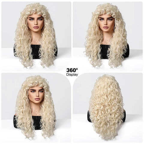 EASIHAIR Curly Synthetic Wig - Natural Platinum Blonde Long Silky Deep Water Wave for Women