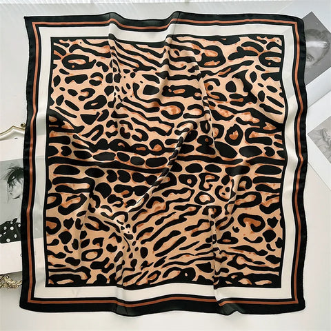 Luxury Leopard Print Silk Scarf - 70cm