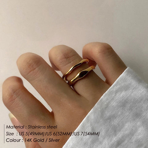 Trendy Irregular Wave Stainless Steel Ring for Women - Handmade Geometric Couple Jewelry
