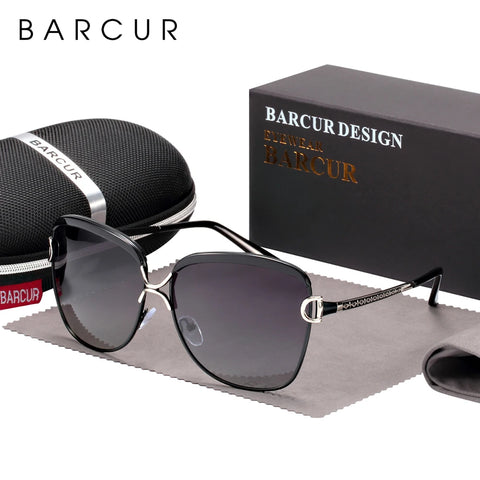 BARCUR ronde gepolariseerde zonnebril met gradiëntlens UV400 luxe zonnebrillen voor dames