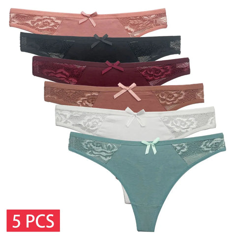 5 PCS/Set Cotton Thong Women Underwear - Sexy Lace Panties