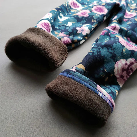 Vintage Floral Fleece Leggings for Girls