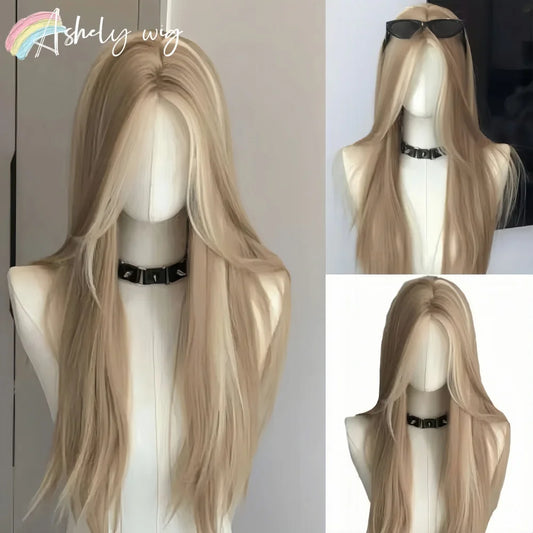 Ashley Long Straight Blonde Brown Lace Front Wig