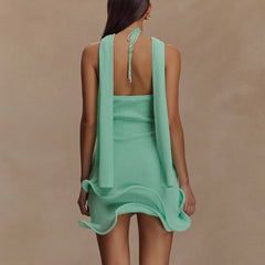 Hirigin Women Knitted Halter Mini Dress