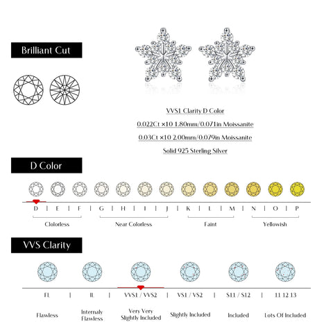 MODIAN D Color Moissanite Snowflake Earrings in 925 Sterling Silver