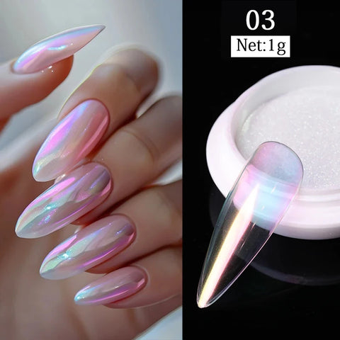 Pearl Aurora Nail Powder - Purple Pink Blue Chrome Glitter