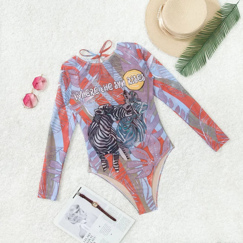10 kleuren retro badpak met lange mouwen, eendelig badpak voor vrouwen (2025)