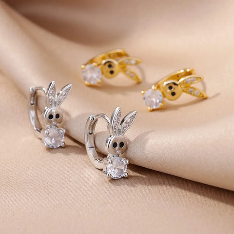Fashion Rabbit Crystal Hoop Earrings for Women - Animal Jewelry Wedding Gift