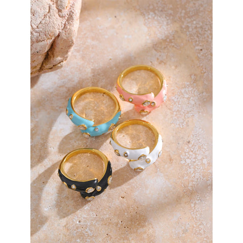 Yhpup Adjustable Candy Y2K Enamel Open Ring - Stylish Jewelry Gift in Blue, White, Black, and Pink