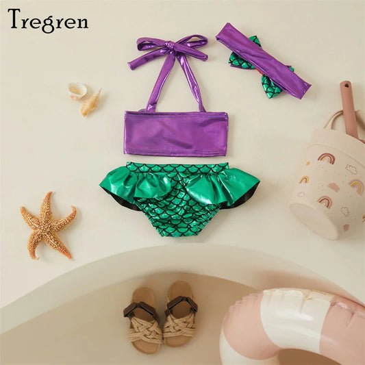Tregren Toddler Mermaid Bikini Set with Headband