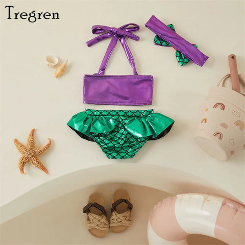 Tregren Toddler Mermaid Bikini Set with Headband