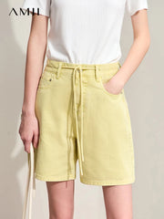 Amii Minimalism Women Denim Shorts