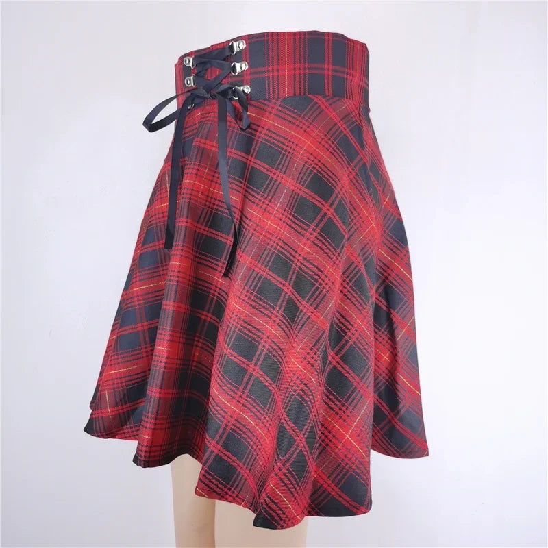 Women's Basic Versatile Flared Casual Mini Skater Skirt - High Waisted Goth Punk Black Skirt
