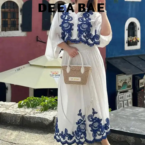 DEEABAE Blue Flower Porcelain Print Fashion Set