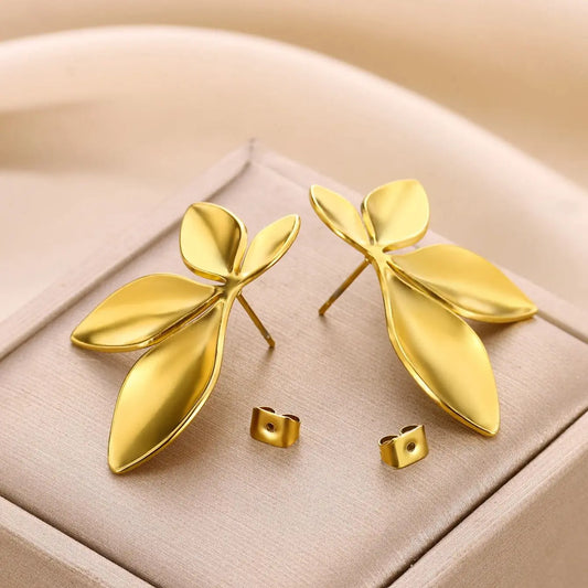 Minimalist Branches and Leaves Earrings - Stainless Steel Flower Jewelry for Women