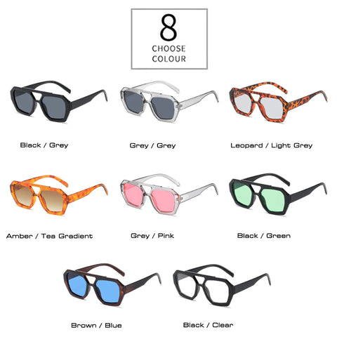 SHAUNA Retro Dubbele Brug Vierkante Zonnebril – Heldere Oceaan Lens UV400 Unisex Polygon Shades