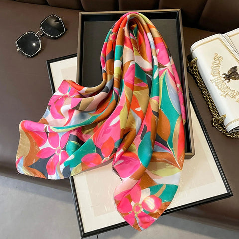 70cm Fashion Print Satin Silk Scarf for Women