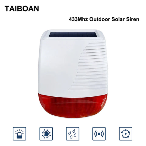 TAIBOAN 433MHz Wireless Solar Strobe Siren