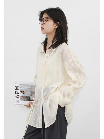 CHIC VEN Women Cotton Striped Waist Shirt