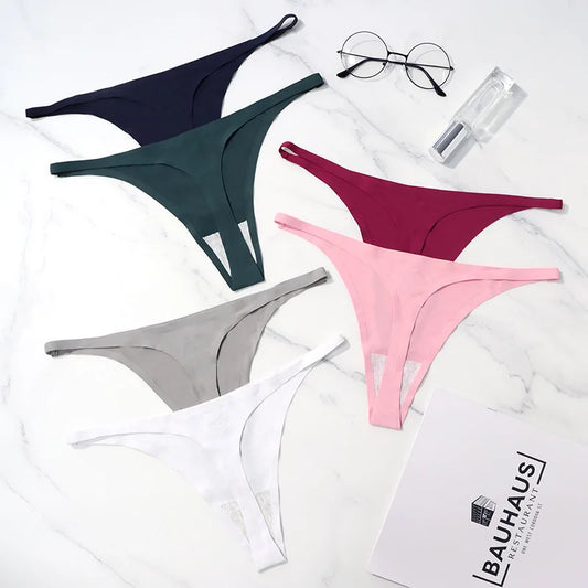 Ice Silk Seamless Panties for Women - Soft Thin Band Thongs & Bikini Underwear