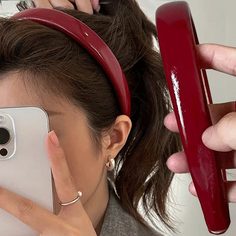 Retro rode leren spons hoofdband - stijlvolle haarband voor vrouwen