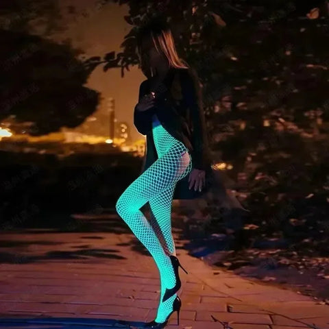 Night Fluorescent Women's Long Socks Fishnet Body Stockings Curve Lingerie