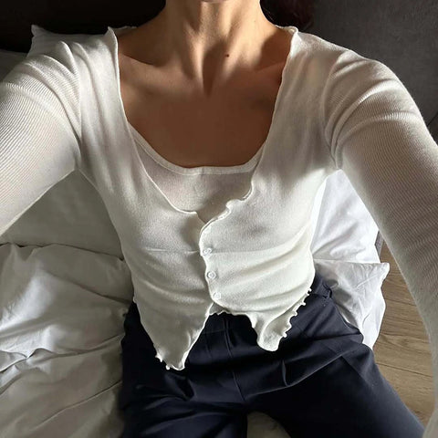 TARUXY Fashion Splice gebreide T-shirt vest voor dames - slanke lange mouwen trui top