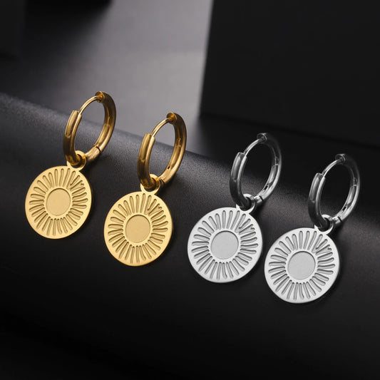 Skyrim Sun Pendant Drop Earrings - Women’s Stainless Steel Gold Color Hoop Earrings - Bohemian Jewelry for New Year Gifts - Wholesale Available